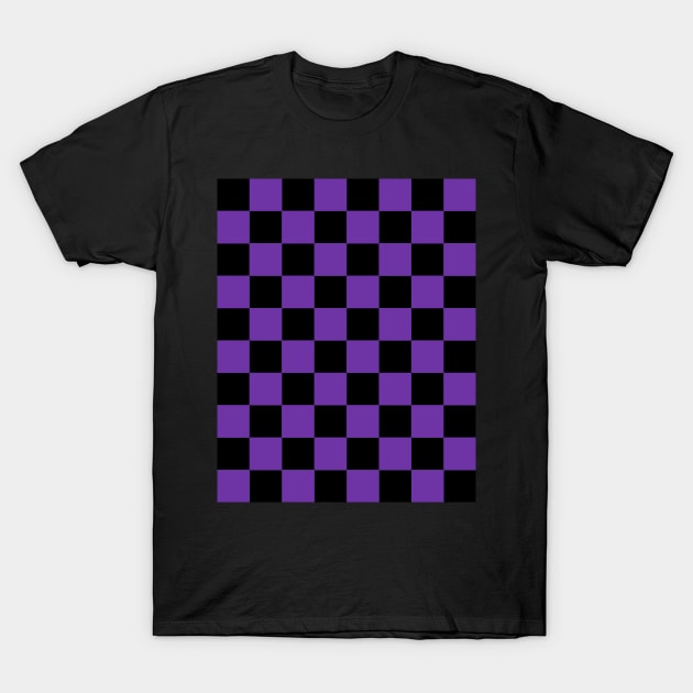 Byzantium and Black Chessboard Pattern T-Shirt by californiapattern 